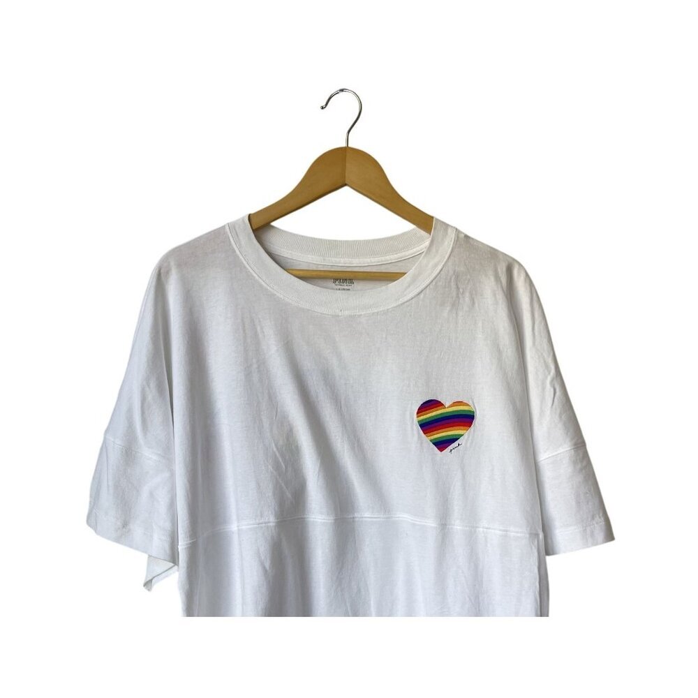 PINK Victoria's Secret Varsity Crew Pride Rainbow Tee Shirt Size L NEW Oversized - Picture 4 of 12
